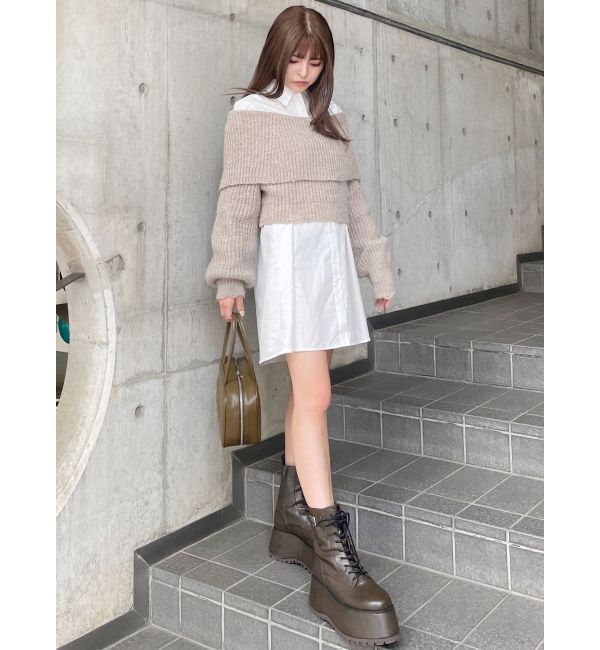 MURUA「オフショルニット&times;ミニシャツワンピSET」|ワンピース|