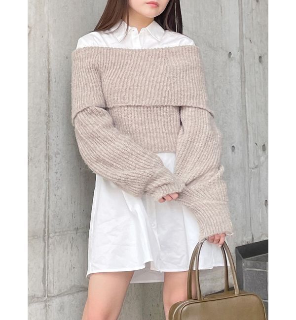 MURUA「オフショルニット&times;ミニシャツワンピSET」|ワンピース|ベージュ
