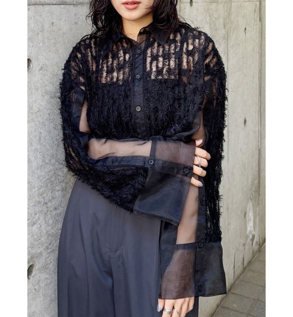 MURUA「レースクロップド2WAYシアーシャツ」|シャツ・ブラウス|ブラック