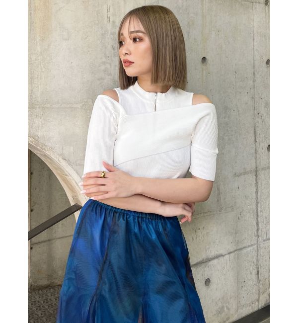 MURUA「ワンサイドオフショルジップニット」|ニット・セーター|