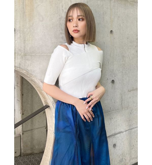 MURUA「ワンサイドオフショルジップニット」|ニット・セーター|