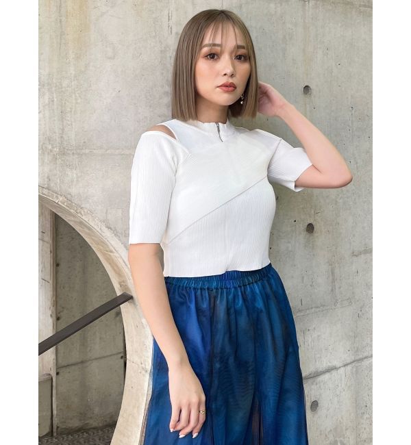 MURUA「ワンサイドオフショルジップニット」|ニット・セーター|