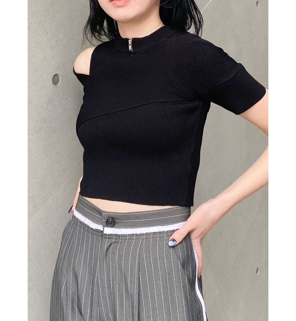 MURUA「ワンサイドオフショルジップニット」|ニット・セーター|