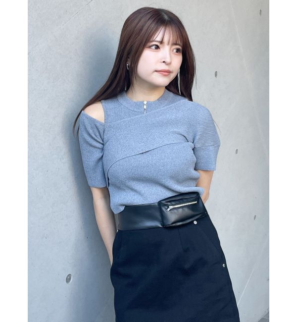 MURUA「ワンサイドオフショルジップニット」|ニット・セーター|