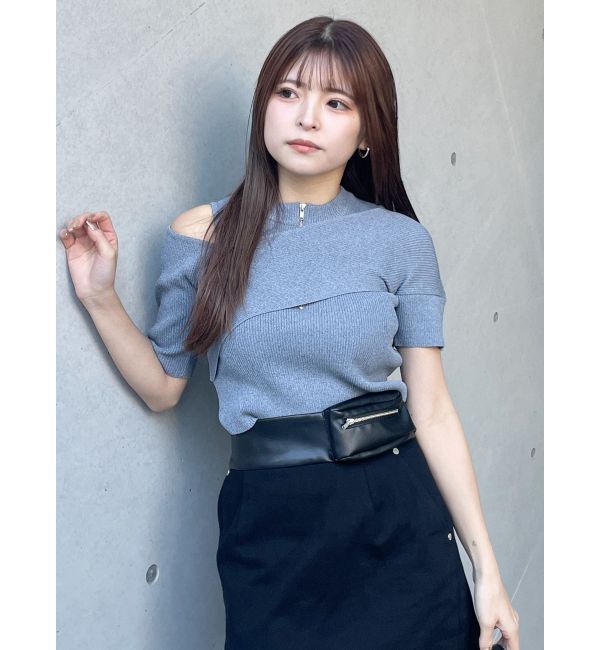 MURUA「ワンサイドオフショルジップニット」|ニット・セーター|