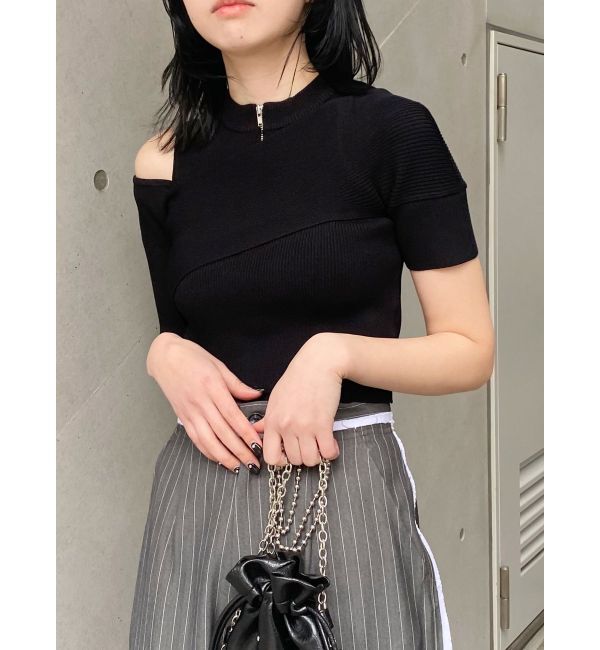 MURUA「ワンサイドオフショルジップニット」|ニット・セーター|