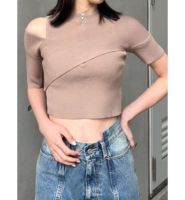 MURUA「ワンサイドオフショルジップニット」|ニット・セーター|