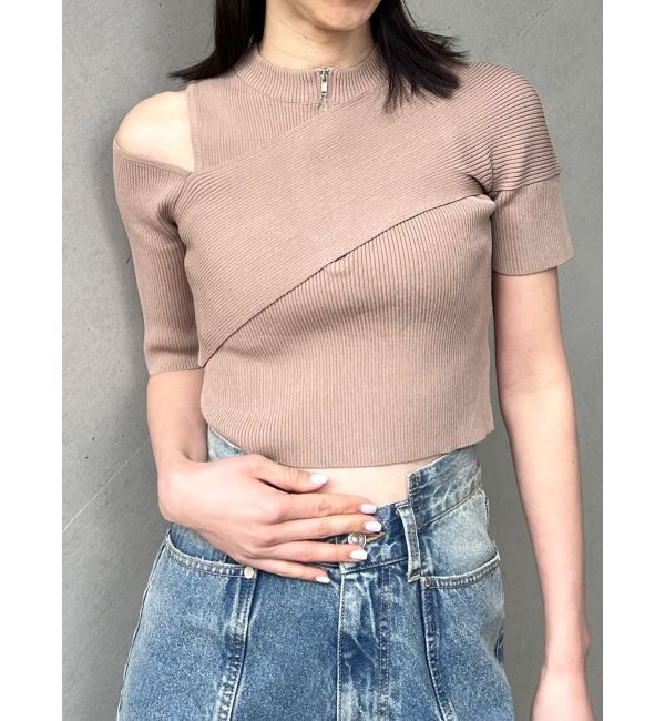 MURUA「ワンサイドオフショルジップニット」|ニット・セーター|