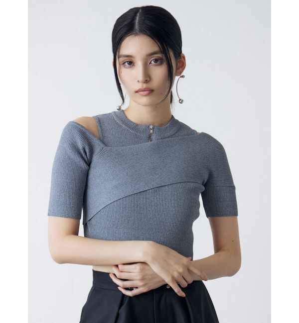 MURUA「ワンサイドオフショルジップニット」|ニット・セーター|