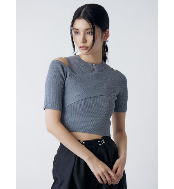 MURUA「ワンサイドオフショルジップニット」|ニット・セーター|