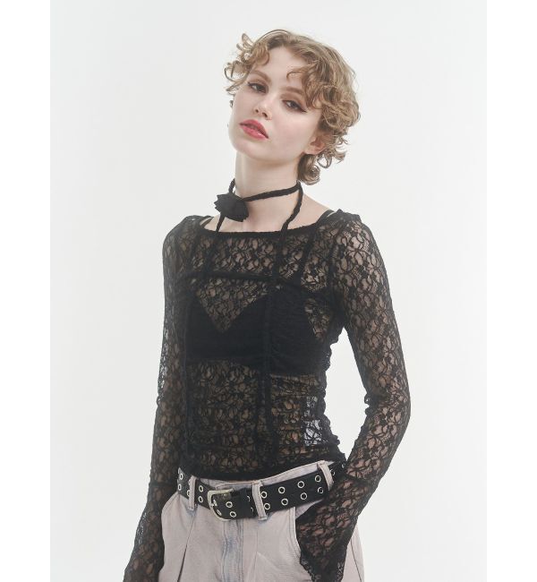 jouetie「レースギャザートップス」|Tシャツ・カットソー|ブラック