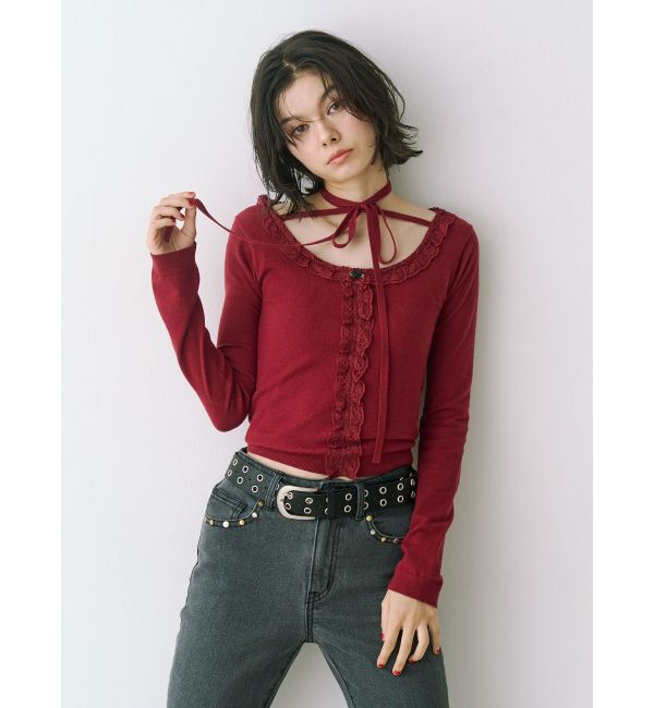 jouetie「レースドッキングニット」|ニット・セーター|レッド