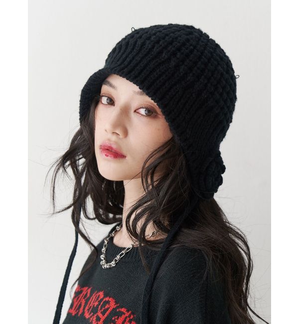 jouetie「クロシェライクフラワーモチーフビーニー」|その他|ブラック