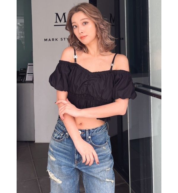 GYDA「Symmetry GYDAチャームオフショルブラウス」|シャツ・ブラウス|ブラック