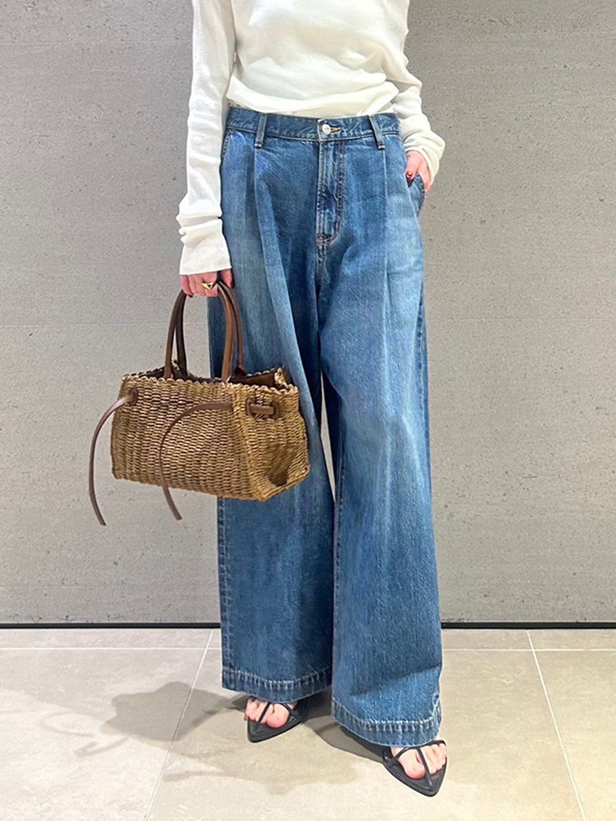 Mila Owen「【WEB限定00サイズ】ルーズフィットタックバギーデニムパンツ」|デニム|