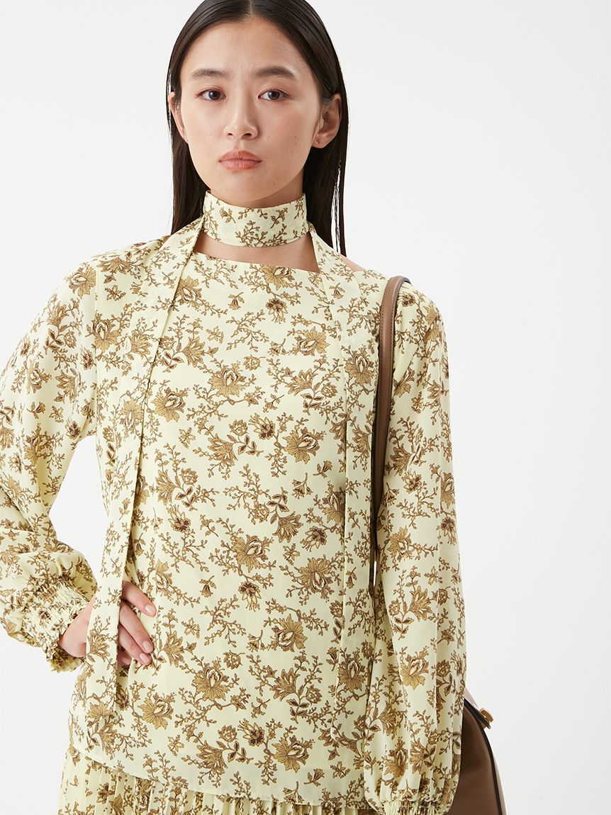 Mila Owen「リボン付きフラワープリントブラウス」|シャツ・ブラウス|YEL