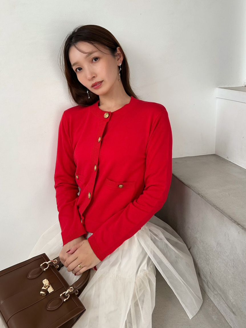 SNIDEL「金ボタンカーデ」|カーディガン|RED