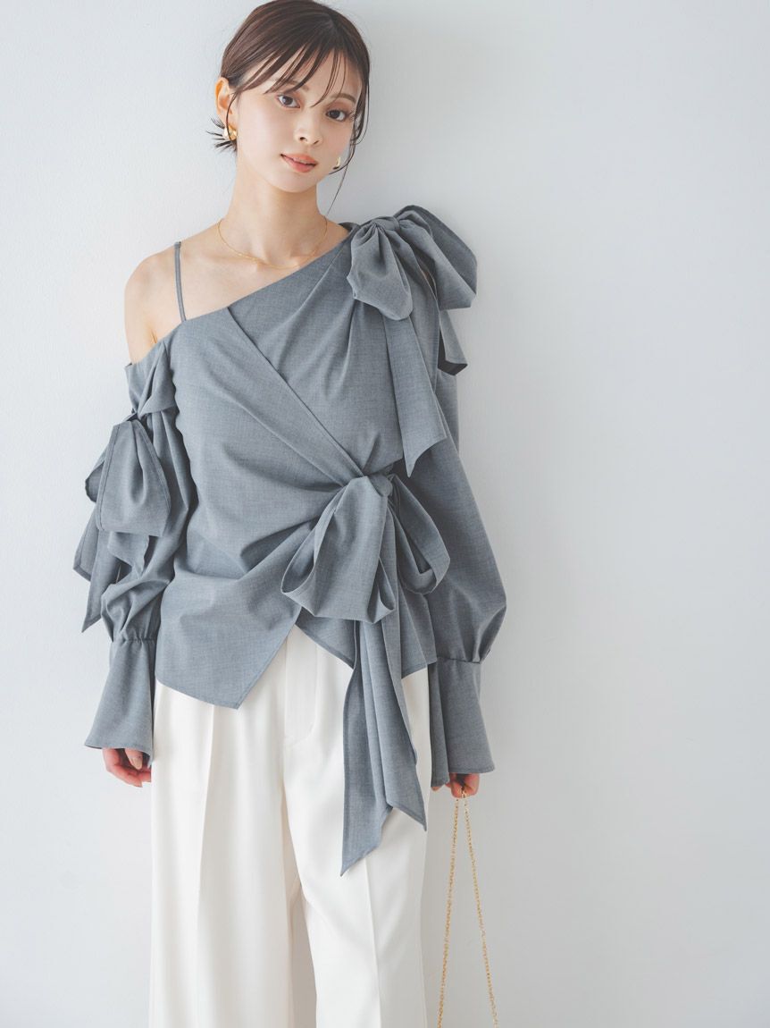 SNIDEL「リボンデザインブラウス」|シャツ・ブラウス|GRY