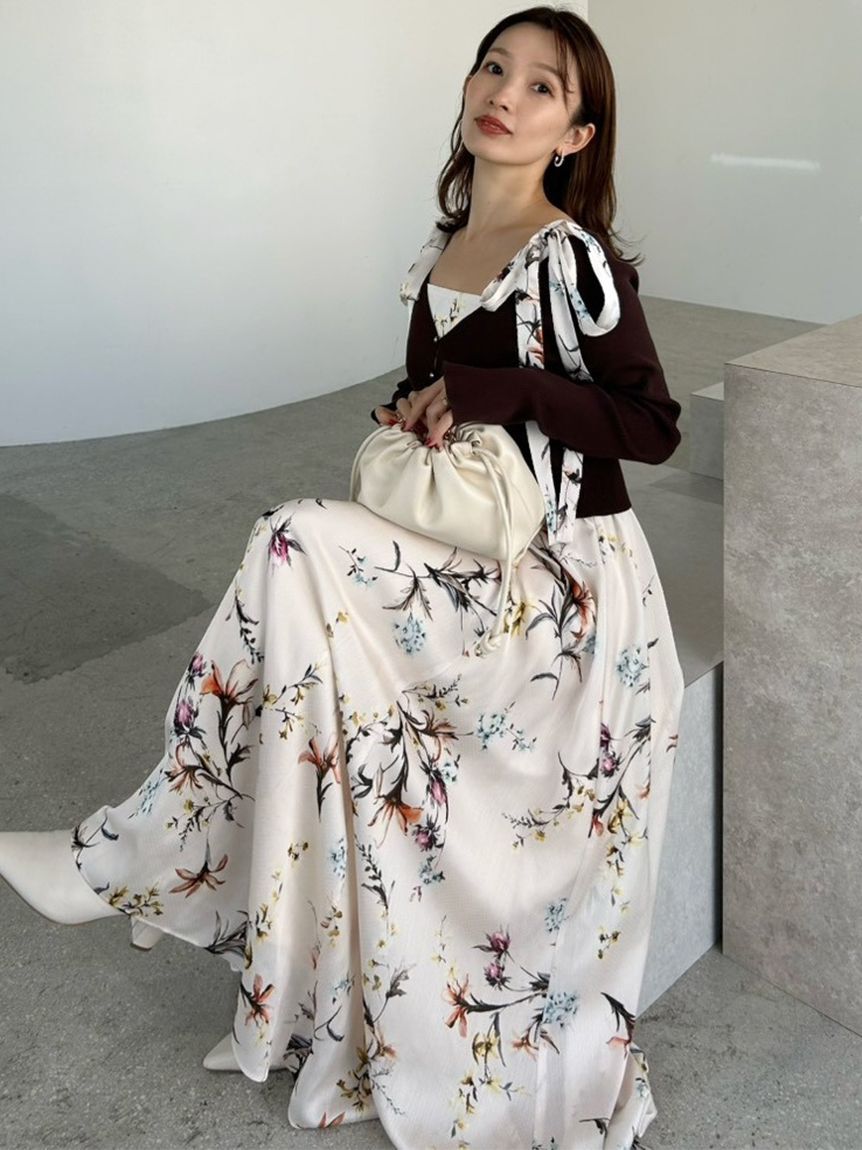 FRAY I.D「【限定カラー・00サイズ】リボンディテールフローラルワンピース」|ワンピース|