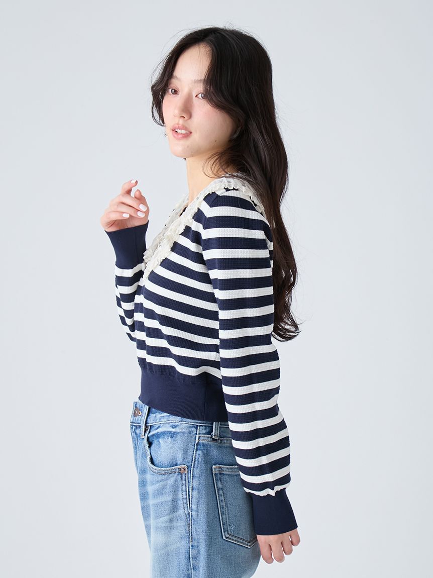 LILY BROWN「レースカラーニットトップス」|ニット・セーター|