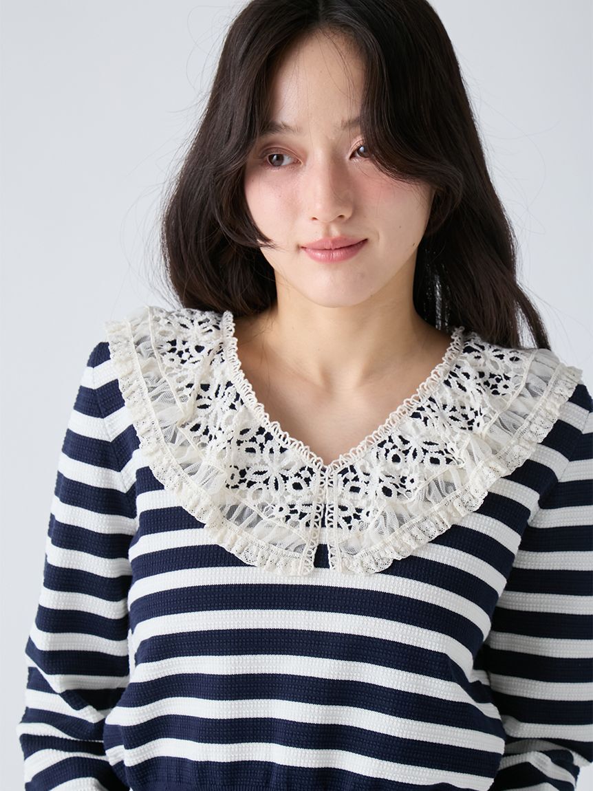 LILY BROWN「レースカラーニットトップス」|ニット・セーター|