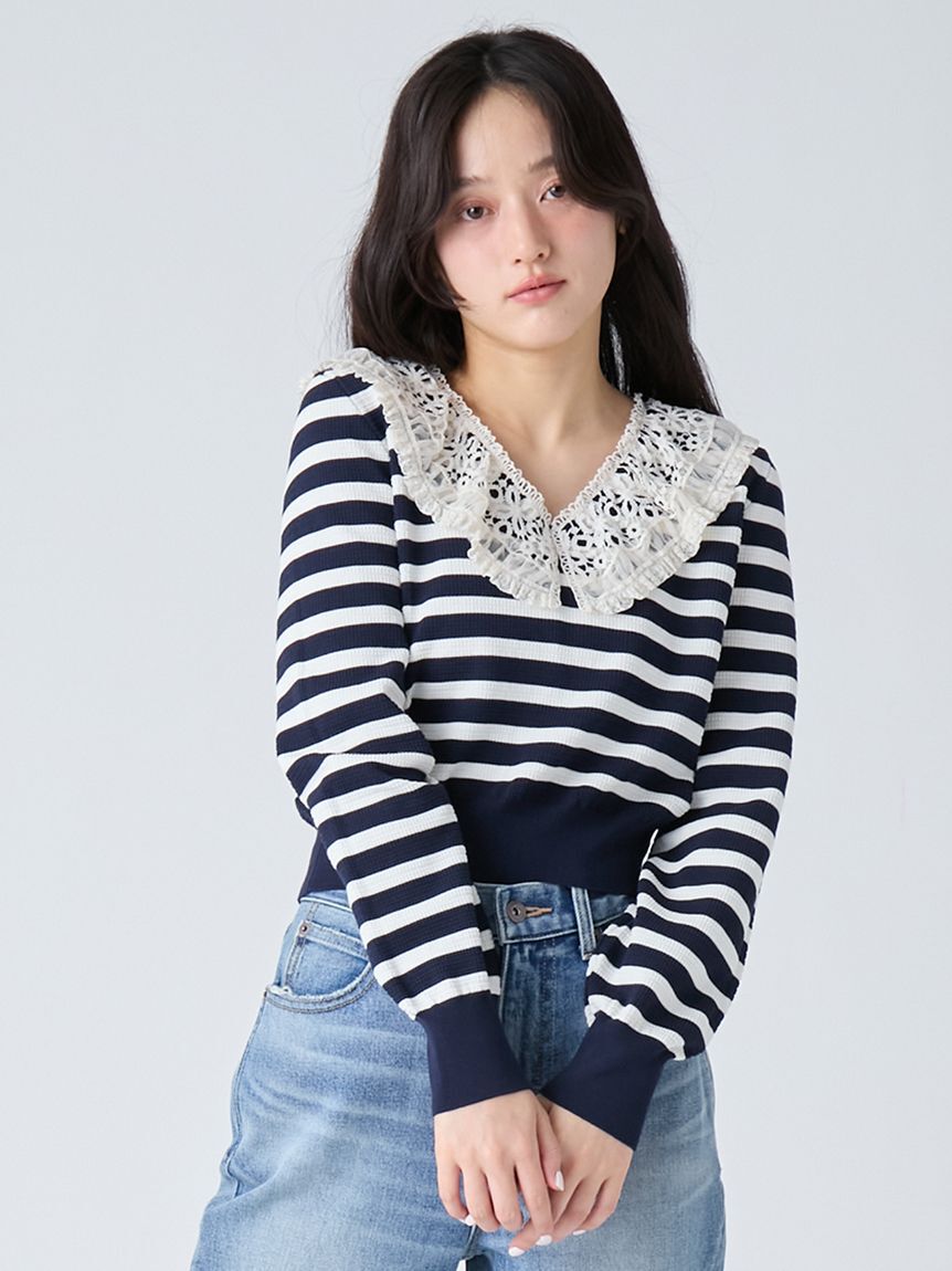LILY BROWN「レースカラーニットトップス」|ニット・セーター|BORDER
