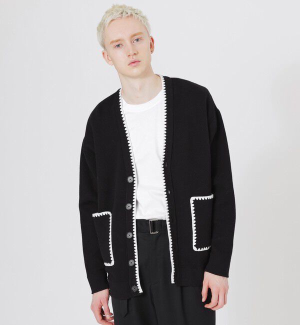  「【UNISEX】エンブロイラインカーディガン」|ニット・セーター|ブラック
