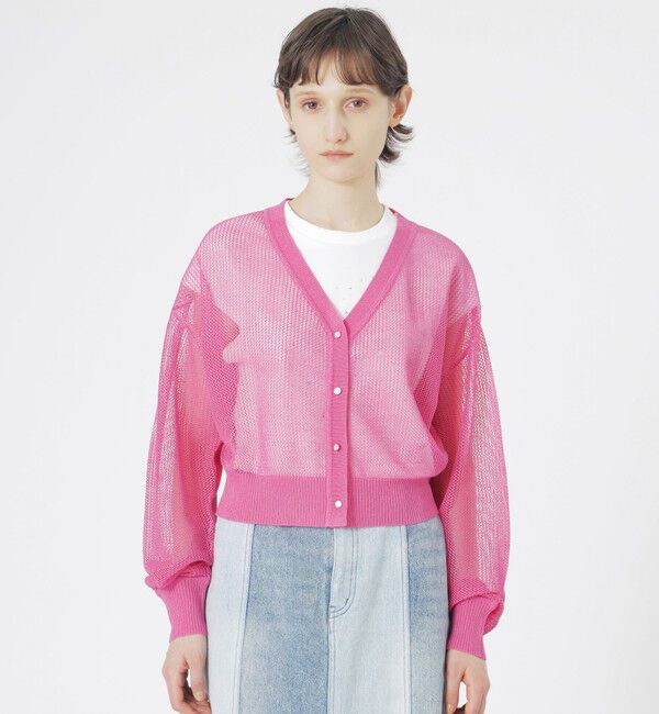  「【ドラマ着用商品】メッシュニットカーディガン」|ニット・セーター|ピンク