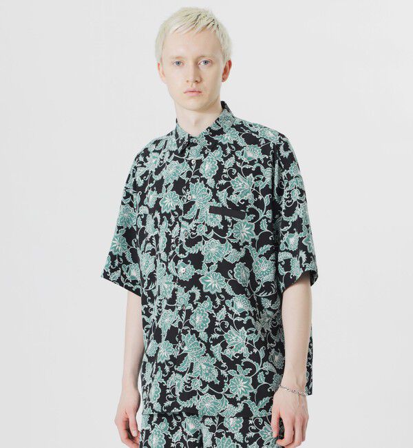  「ドローイングフラワープリントハーフスリーブシャツ」|シャツ・ブラウス|ライトグリーン