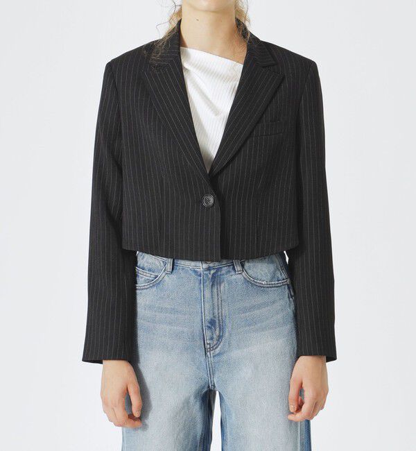  「ストライプクロップドジャケット」|テーラードジャケット|