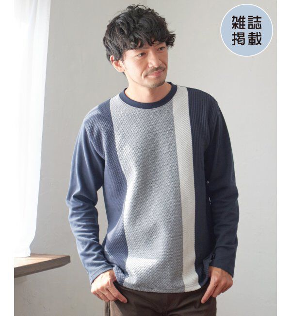 ikka「ブロックスジャカードクルーネック」|パーカー|ネイビーブルー