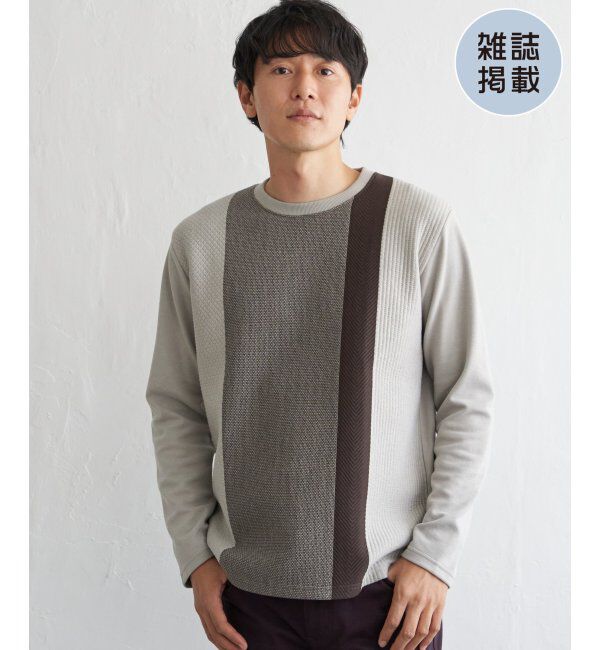 ikka「ブロックスジャカードクルーネック」|パーカー|ベージュ