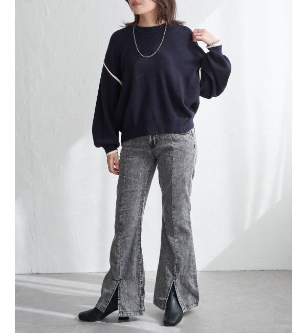 VENCE share style「5Gバイカラーラウンドネックプルオーバー」|ニット・セーター|