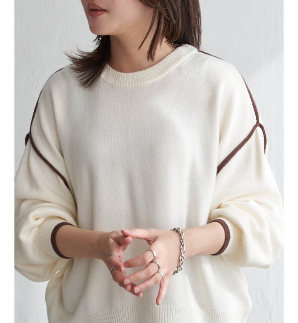 VENCE share style「5Gバイカラーラウンドネックプルオーバー」|ニット・セーター|