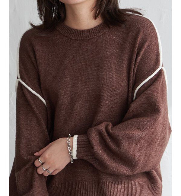 VENCE share style「5Gバイカラーラウンドネックプルオーバー」|ニット・セーター|