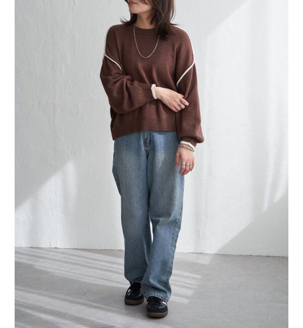 VENCE share style「5Gバイカラーラウンドネックプルオーバー」|ニット・セーター|