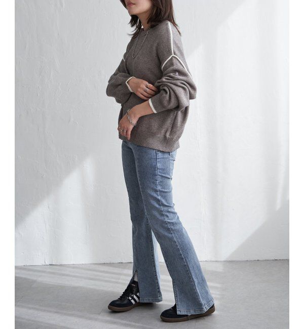 VENCE share style「5Gバイカラーラウンドネックプルオーバー」|ニット・セーター|