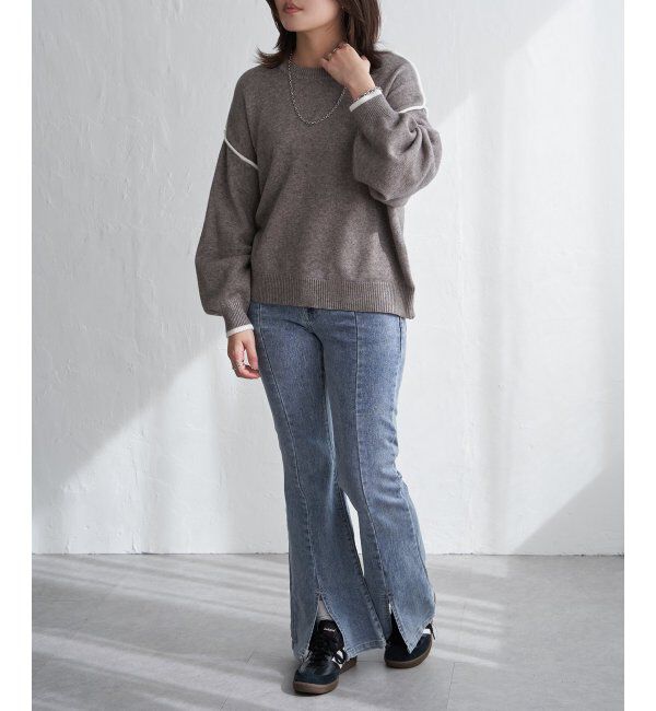 VENCE share style「5Gバイカラーラウンドネックプルオーバー」|ニット・セーター|