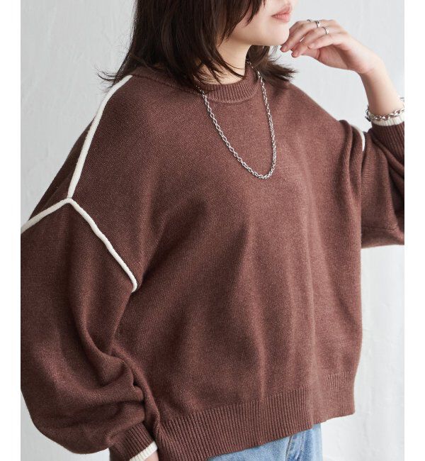 VENCE share style「5Gバイカラーラウンドネックプルオーバー」|ニット・セーター|ブラウン