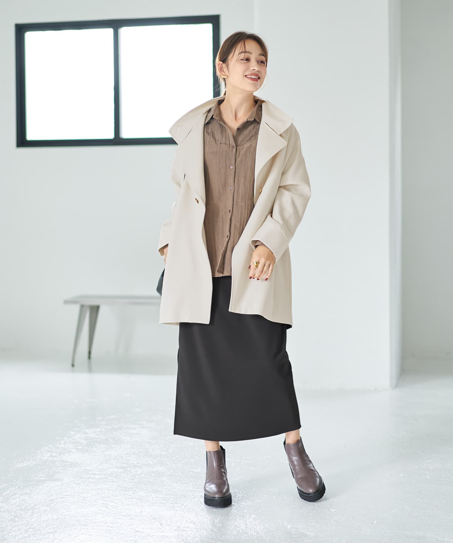 STYLE DELI「ツイル生地2wayネックコート」|ステンカラーコート|