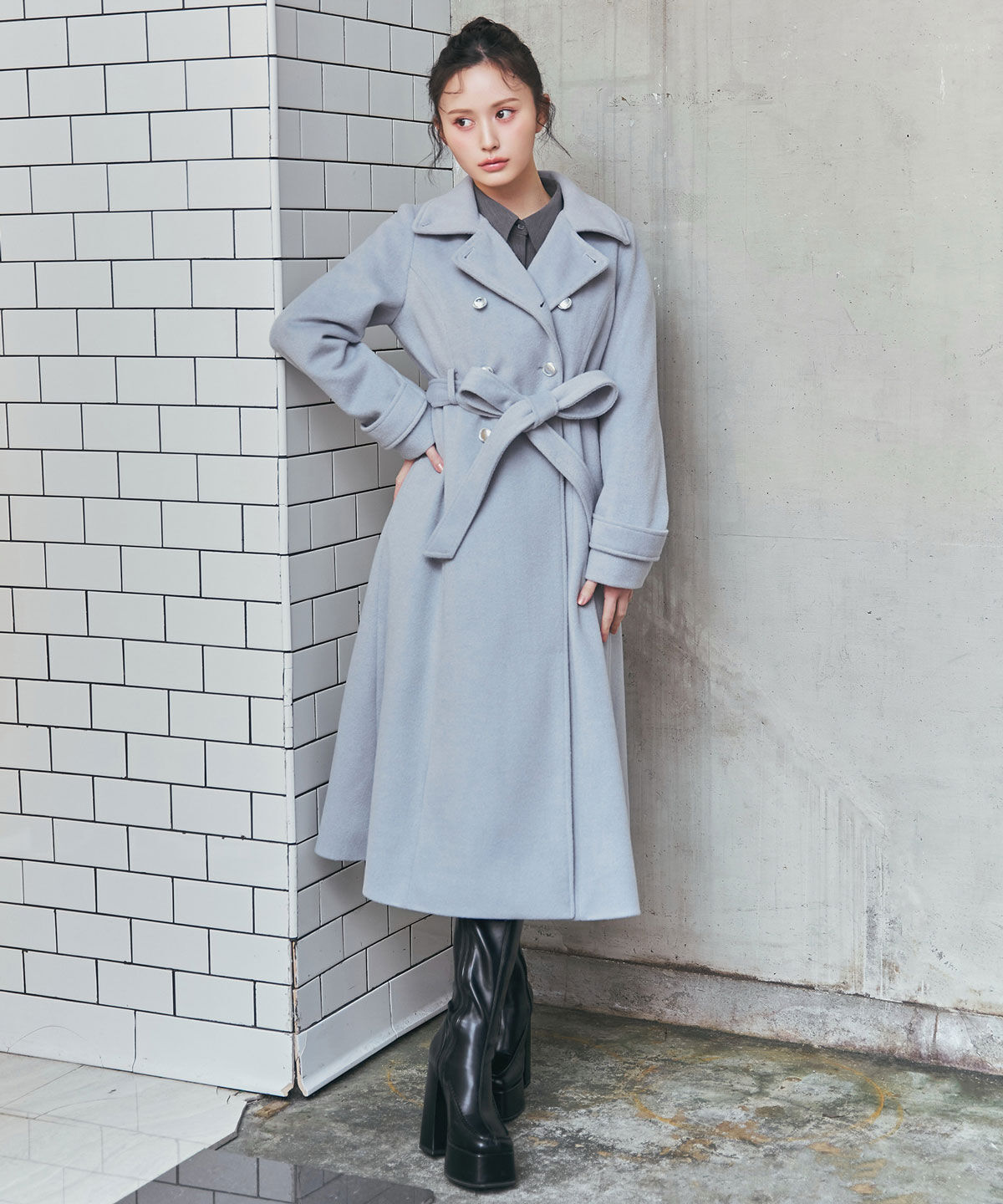 REDYAZEL「2WAYカラーダブルロングコート」|ステンカラーコート|