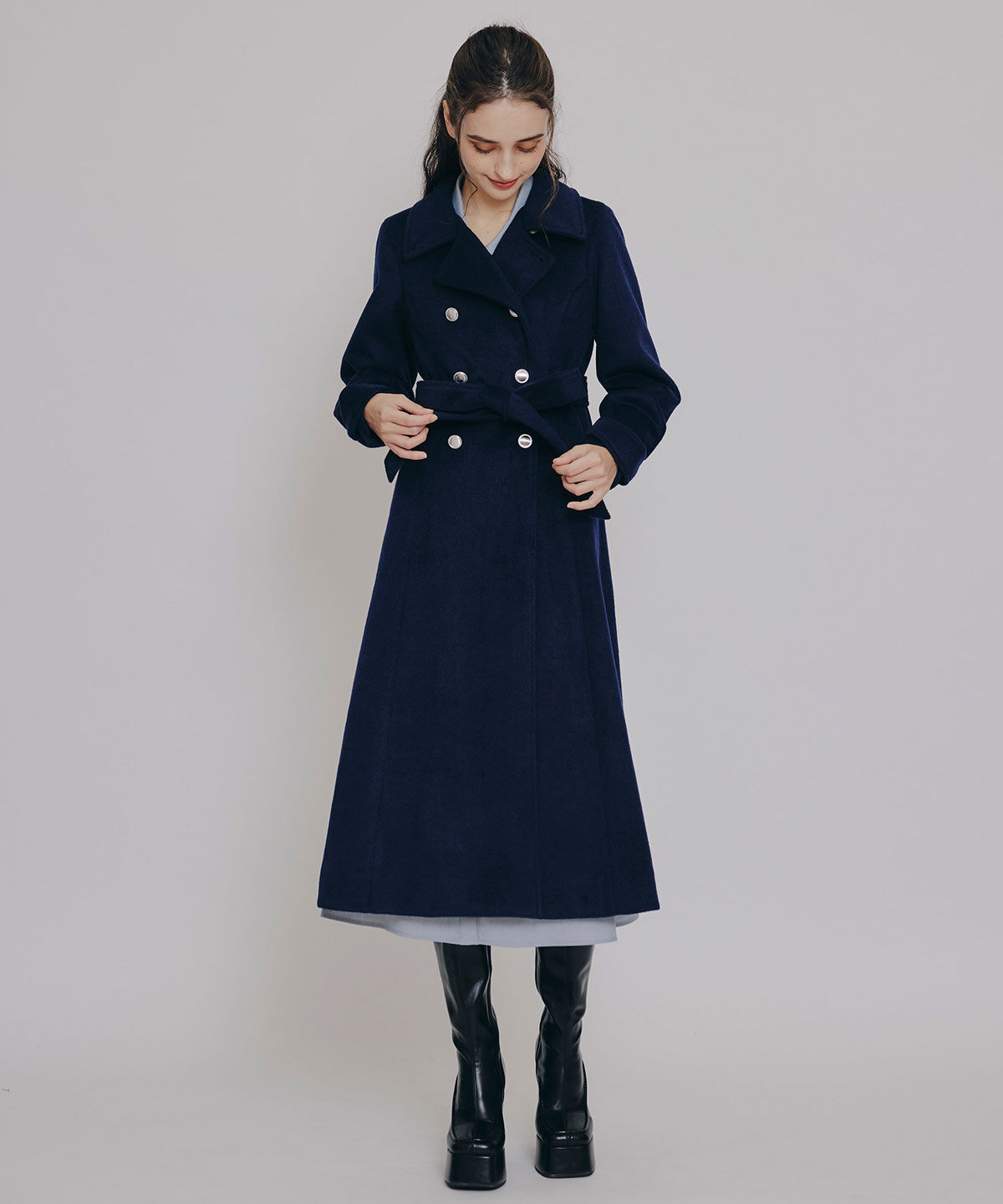 REDYAZEL「2WAYカラーダブルロングコート」|ステンカラーコート|