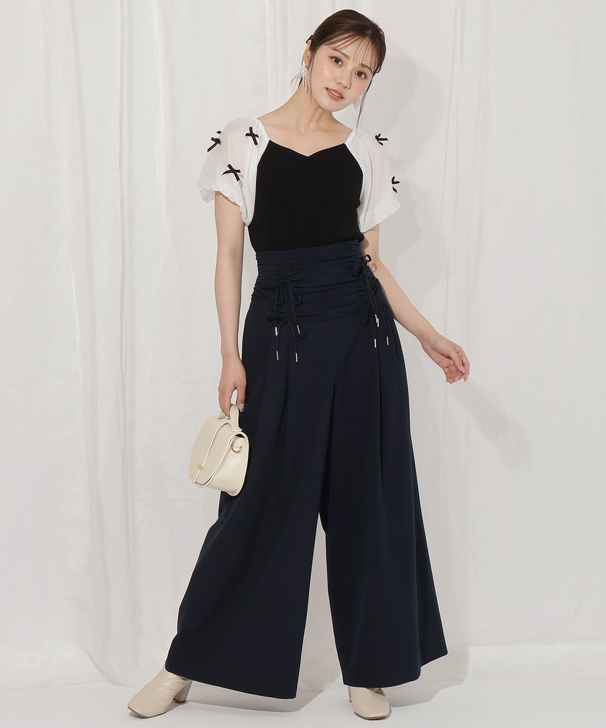 WILLSELECTION「ドロスト風リボンワイドパンツ」|その他|ブラック