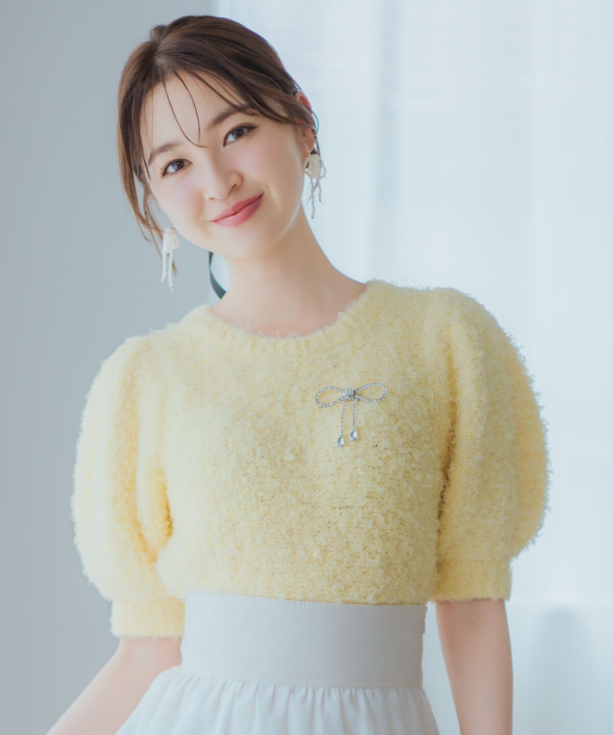 WILLSELECTION「リボンブローチ付きテディヤーンニット」|ニット・セーター|