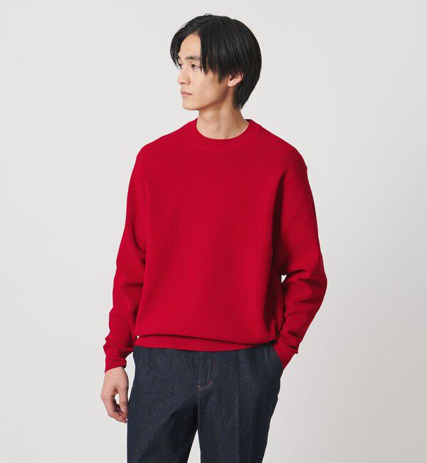 UNITED ARROWS「コットン/ポリエステル アゼ クルーネックニット」|ニット・セーター|RED