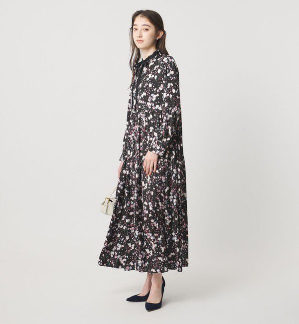 UNITED ARROWS「サテン フラワープリント ボウタイ ワンピース ‐ウォッシャブル‐」|ワンピース|