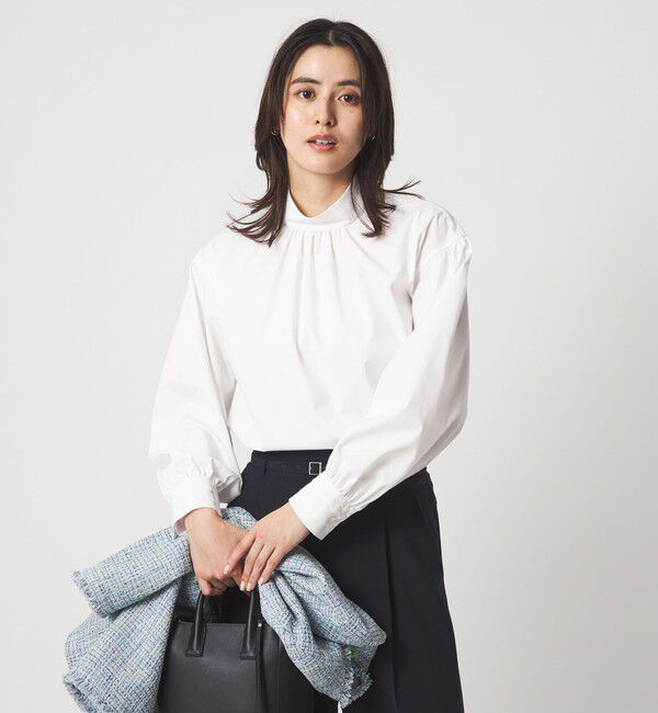 UNITED ARROWS green label relaxing「［size SHORTあり］ハイネック ボリューム スリーブ ブラウス」|シャツ・ブラウス|WHITE