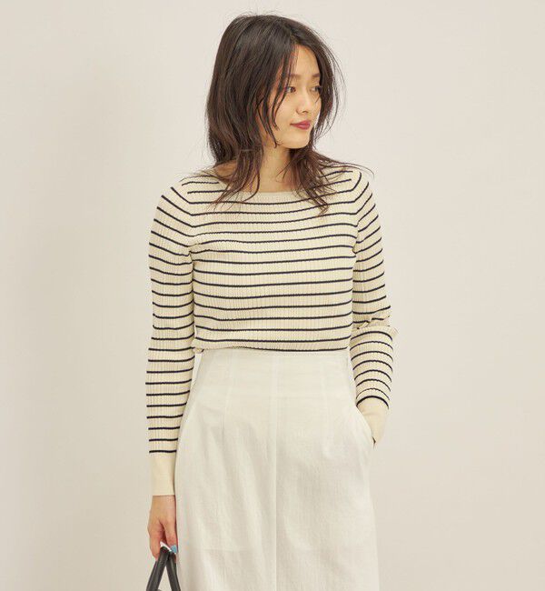 SHIPS for women「〈手洗い可能〉フェルガナ コットン ランダム リブ スクエアネック プルオーバー ◇」|ニット・セーター|