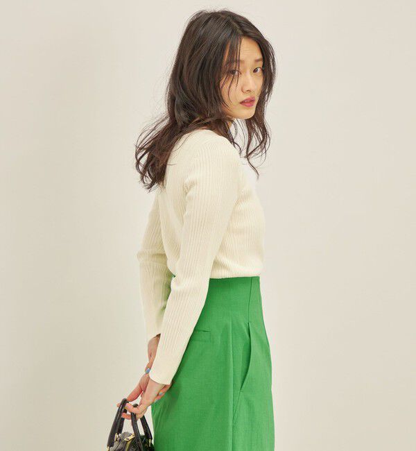 SHIPS for women「〈手洗い可能〉フェルガナ コットン ランダム リブ スクエアネック プルオーバー ◇」|ニット・セーター|