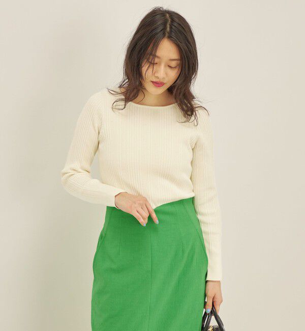 SHIPS for women「〈手洗い可能〉フェルガナ コットン ランダム リブ スクエアネック プルオーバー ◇」|ニット・セーター|